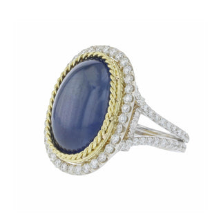 Estate 18K Two-Tone Gold No Heat Ceylon Star Sapphire Ring with Diamond Frame