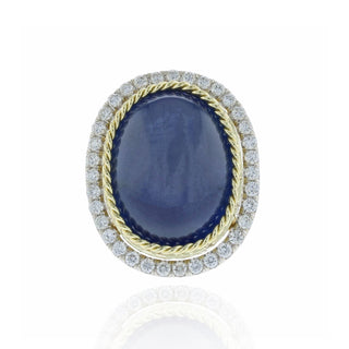 Estate 18K Two-Tone Gold No Heat Ceylon Star Sapphire Ring with Diamond Frame