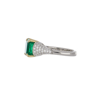 Tenenbaum Platinum Colombian Emerald & Pave Diamond Ring