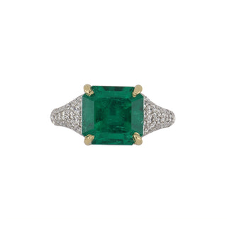 Tenenbaum Platinum Colombian Emerald & Pave Diamond Ring