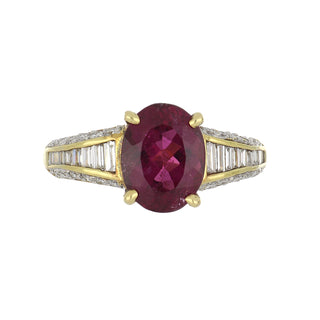 Estate 18K Gold Rubellite Tourmaline Ring with Diamonds