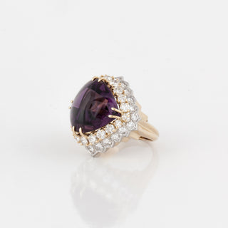 Vintage 1970s 18K Gold Cabochon Amethyst Ring with Diamonds