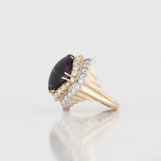 Vintage 1970s 18K Gold Cabochon Amethyst Ring with Diamonds