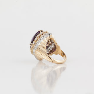 Vintage 1970s 18K Gold Cabochon Amethyst Ring with Diamonds