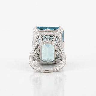 Estate Platinum Aquamarine Ring with Diamonds