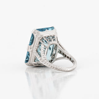 Estate Platinum Aquamarine Ring with Diamonds