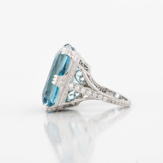 Estate Platinum Aquamarine Ring with Diamonds