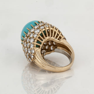 Vintage 1970s 18K Gold Turquoise & Diamond Dome Ring
