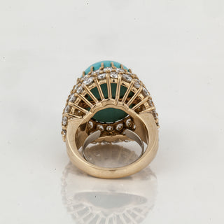 Vintage 1970s 18K Gold Turquoise & Diamond Dome Ring
