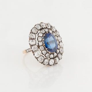 Important Victorian Two-Tone No Heat Sapphire & Diamond Cluster Ring