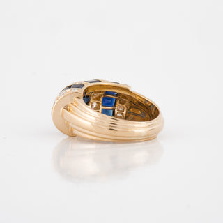 Vintage Oscar Heyman 18K Gold Alternating Diamond & Sapphire Ring