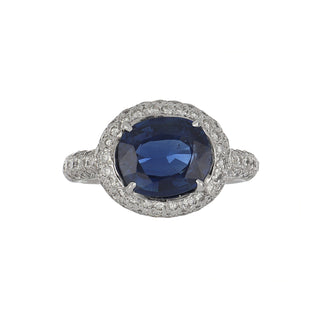 Estate 18K White Gold East-West Sapphire Ring with Diamonds