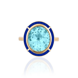Goshwara 18K Melange Oval Blue Topaz & Lapis Inlay Ring