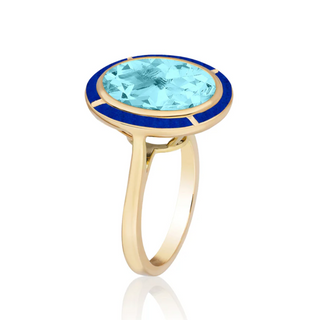 Goshwara 18K Melange Oval Blue Topaz & Lapis Inlay Ring