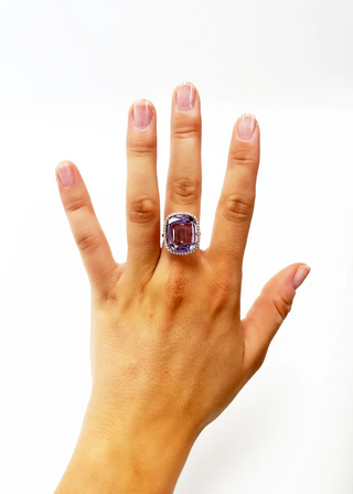 Goshwara 18K Gossip Cushion-Cut Amethyst Cocktail Ring with Diamonds