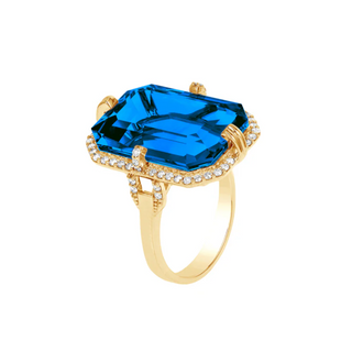Goshwara 18K Gossip Emerald-Cut London Blue Topaz Ring with Diamonds