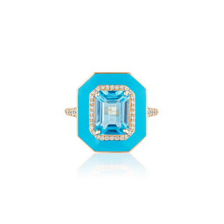 Goshwara 18K Queen Blue Topaz Enamel Halo Ring