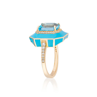 Goshwara 18K Queen Blue Topaz Enamel Halo Ring