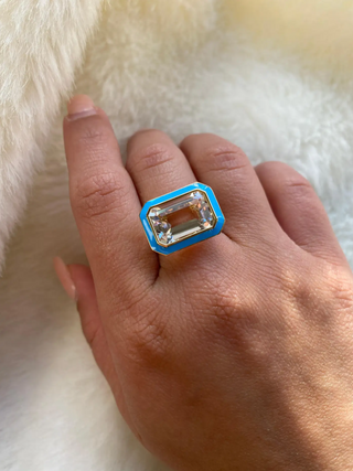 Goshwara 18K Rock Crystal Queen Ring with Turquoise Enamel