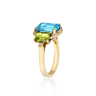 Goshwara 18K Gossip Blue Topaz & Peridot Three-Stone Ring