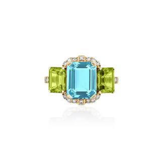 Goshwara 18K Gossip Blue Topaz & Peridot Three-Stone Ring