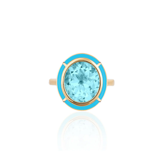 Goshwara 18K Melange Oval Blue Topaz Inlay Ring