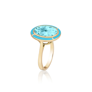 Goshwara 18K Melange Oval Blue Topaz Inlay Ring
