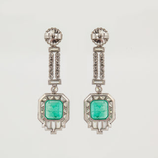 Important Mid-Century Platinum Colombian Emerald Drop Earrings