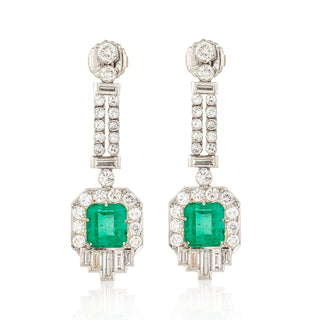 Important Mid-Century Platinum Colombian Emerald Drop Earrings
