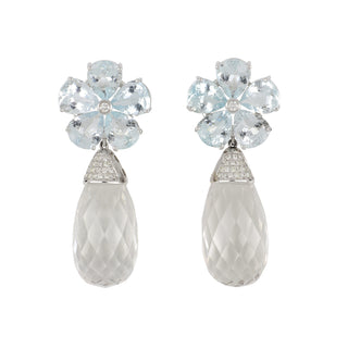 18K White Gold Aquamarine and Rock Crystal Earrings