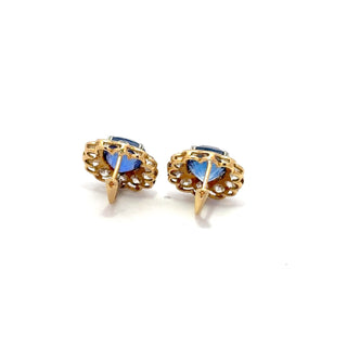 Edwardian Two-Tone Natural Burmese Sapphire & Diamond Cluster Earrings