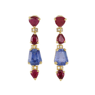 Vintage Bulgari 18K Gold Ruby and Sapphire Drop Earrings