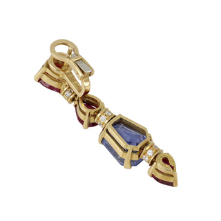 Vintage Bulgari 18K Gold Ruby and Sapphire Drop Earrings