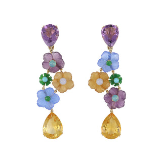 Tenenbaum 18K Gold Carved Amethyst & Citrine Floral Earrings