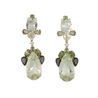 Tenenbaum 18K Gold Green Amethyst & Tourmaline Drop Earrings