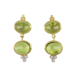 Mazza 14K Gold Cabochon Peridot Drop Earrings with Diamonds