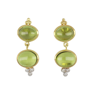 Mazza 14K Gold Cabochon Peridot Drop Earrings with Diamonds