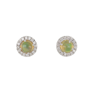 Maharaja 14K White Gold Opal Stud Earrings with Diamond