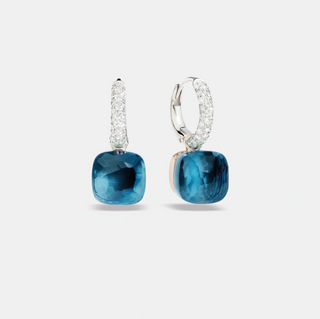 Pomellato Two-Tone 18K Gold London Blue Topaz Nudo Classic Earrings