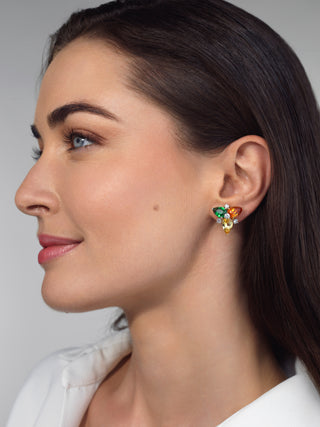 Oscar Heyman Two-Tone Garnet and Yellow Sapphire Cluster Earrings with Diamonds