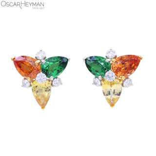 Oscar Heyman Two-Tone Garnet and Yellow Sapphire Cluster Earrings with Diamonds