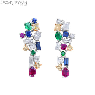 Oscar Heyman Two-Tone Multi-Colored Gemstone Cascade Earrings with Diamonds