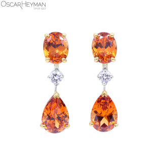 Oscar Heyman Two-Tone Mandarin Garnet Drop Earrings with Diamonds