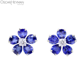 Oscar Heyman Platinum Sapphire and Diamond Flower Earrings