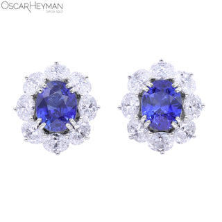 Oscar Heyman Platinum Oval Ceylon Sapphire Earrings with Diamonds