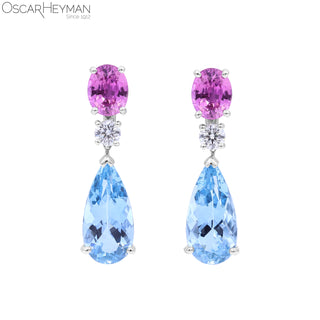 Oscar Heyman Platinum Aquamarine and Pink Sapphire Drop Earrings