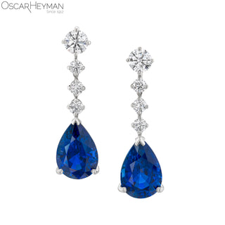 Oscar Heyman Platinum Royal Blue Sapphire Drop Earrings with Diamonds