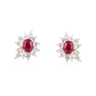 Estate Two-Tone Burmese Ruby Starburst Earrings
