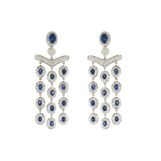 Estate 18K White Gold Sapphire Fringe Earrings with Diamonds
