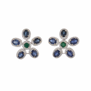 Estate 18K White Gold Sapphire Flower Earrings